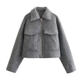 Cropped Jacket for Women Short Coat Tweed - L / GRAY - Other