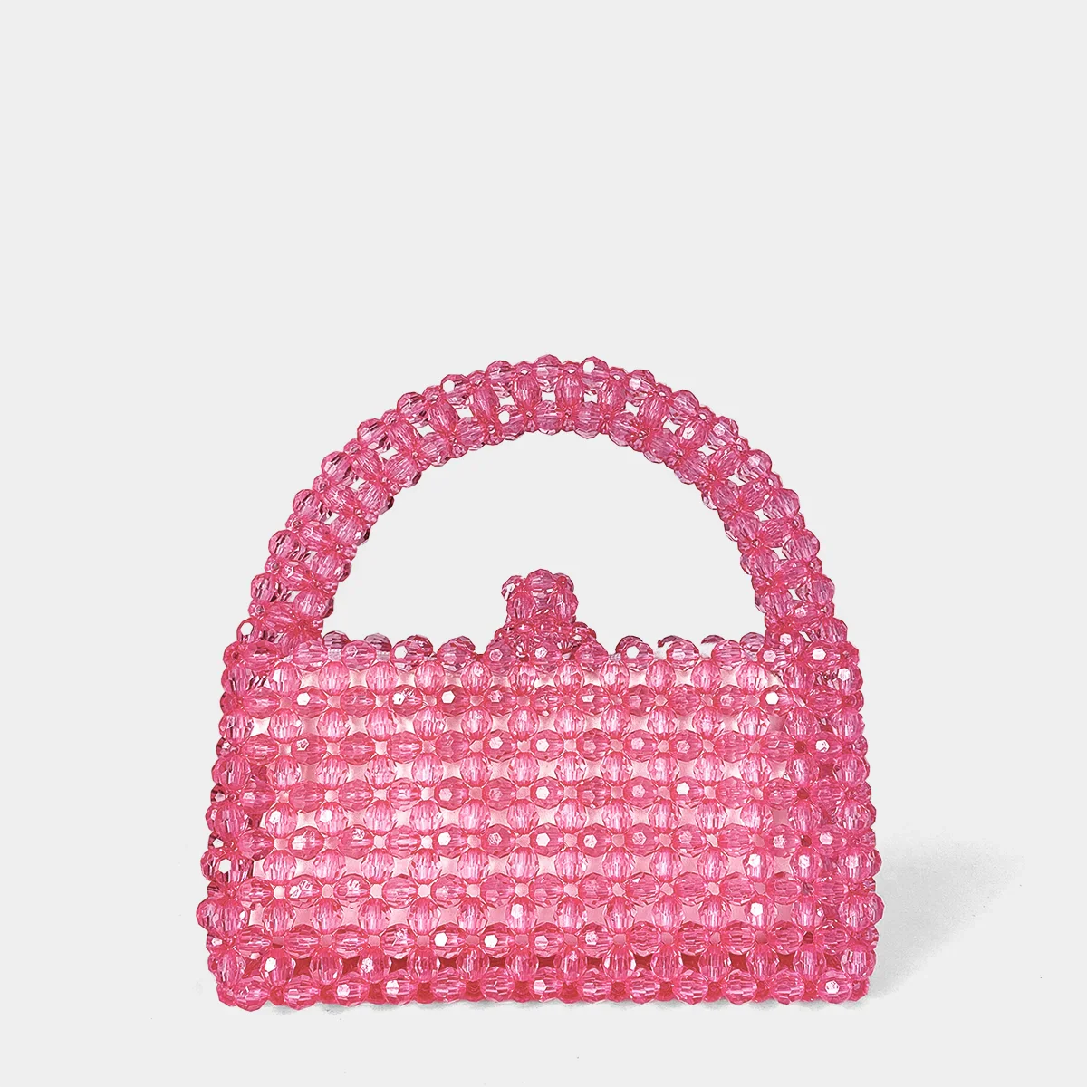 Crystal Bead Bag Hand Woven - Hot Pink