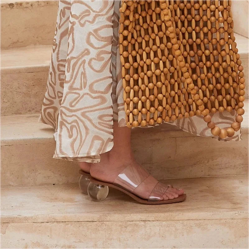 Crystal High Heels Square Toe Cool Slippers Women’s