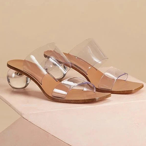 Crystal High Heels Square Toe Cool Slippers Women’s - Transparent / 35