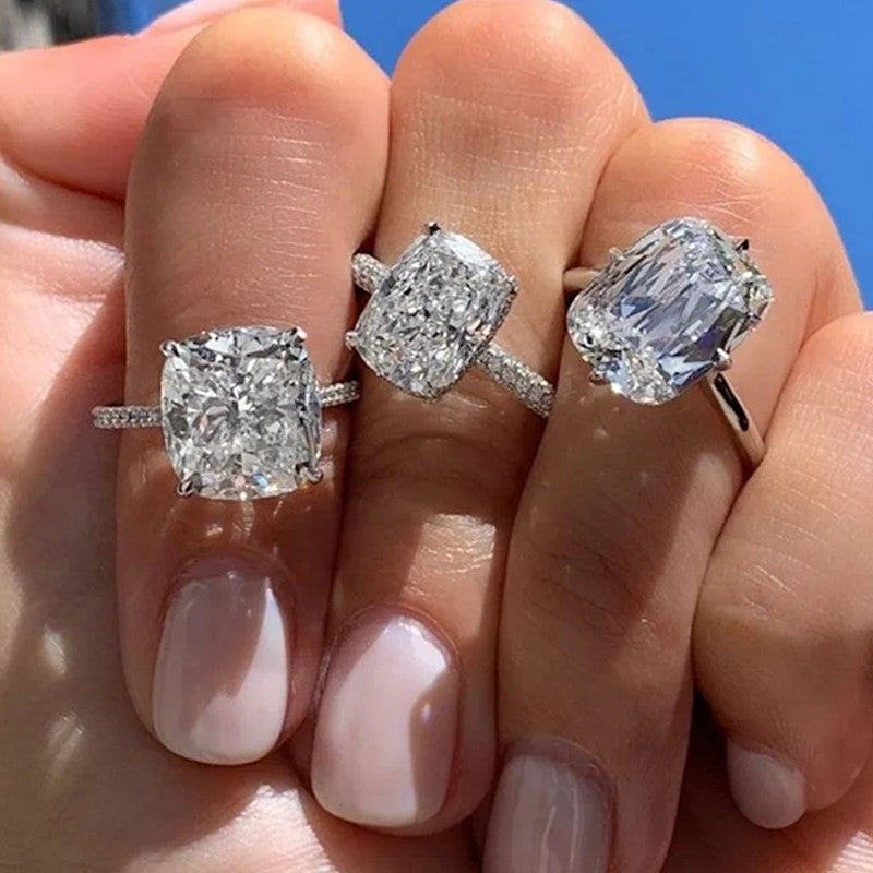 Four-claw White Square Diamond Ring Large Zircon - Norellé