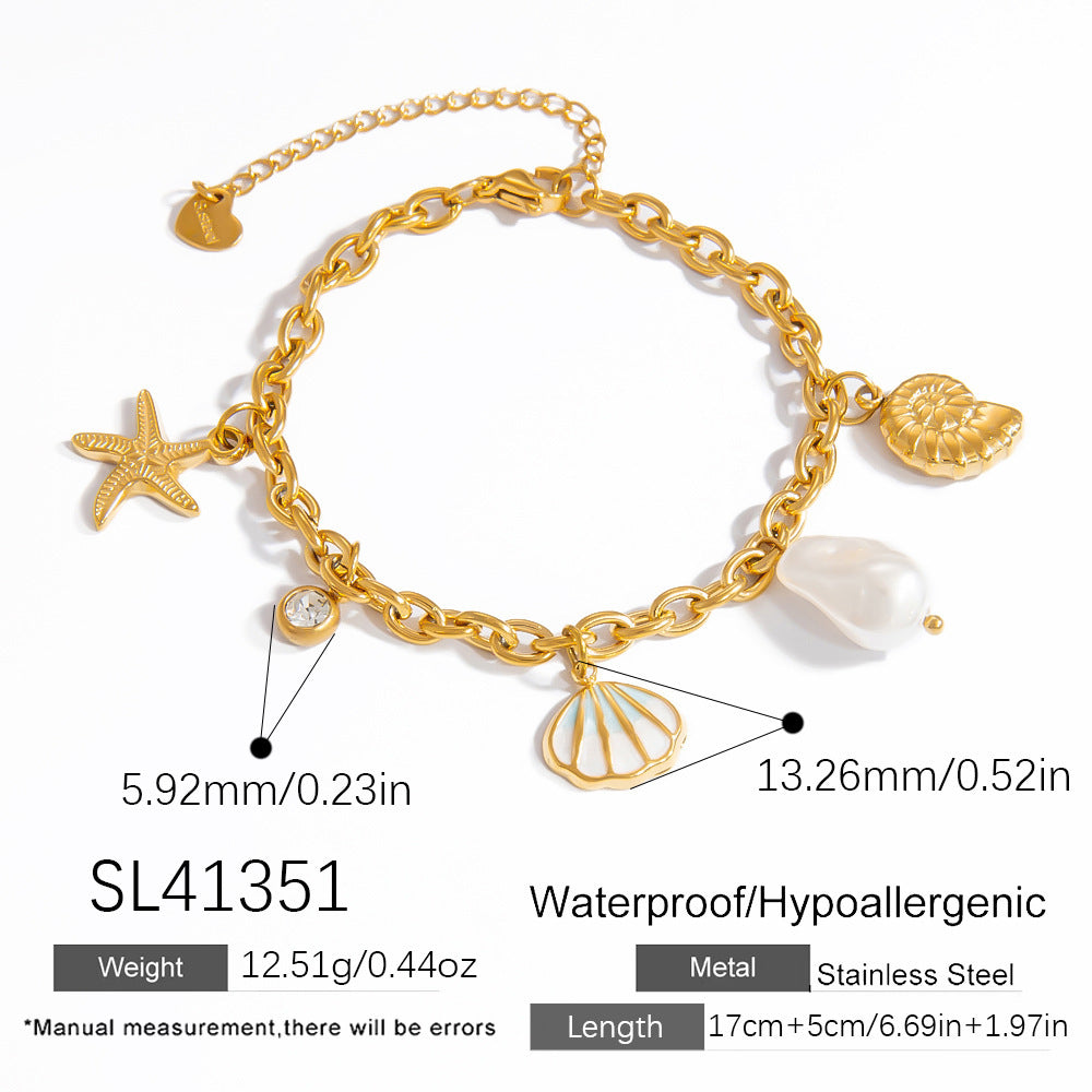 Ocean Style Shell Pendant 18K Gold Titanium Steel Bracelets - Norellé