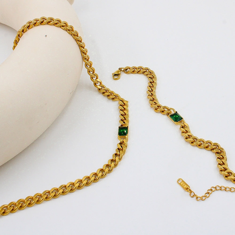 Stainless Steel Cuban Link Chain Zircon Stitching Necklace Vacuum 18K Electroplating - Norellé