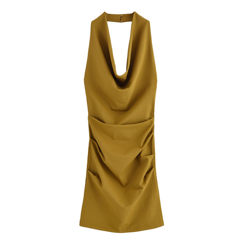 Women's Pleated Hanging Collar Dress - Norellé