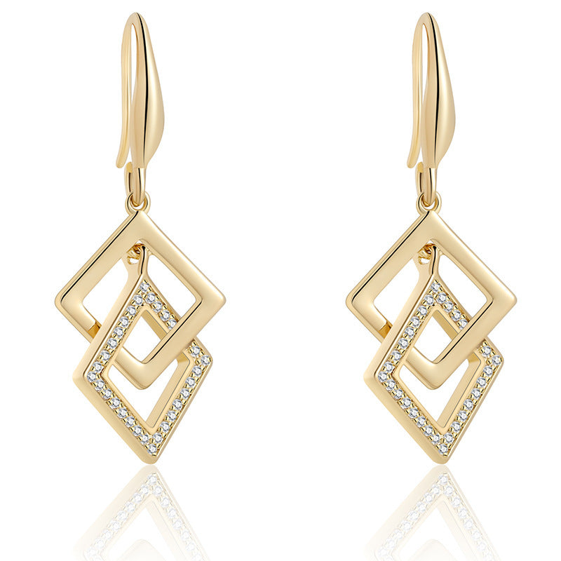 Geometric Overlapping Nested Rhombus Square Earrings Female Temperament - Norellé