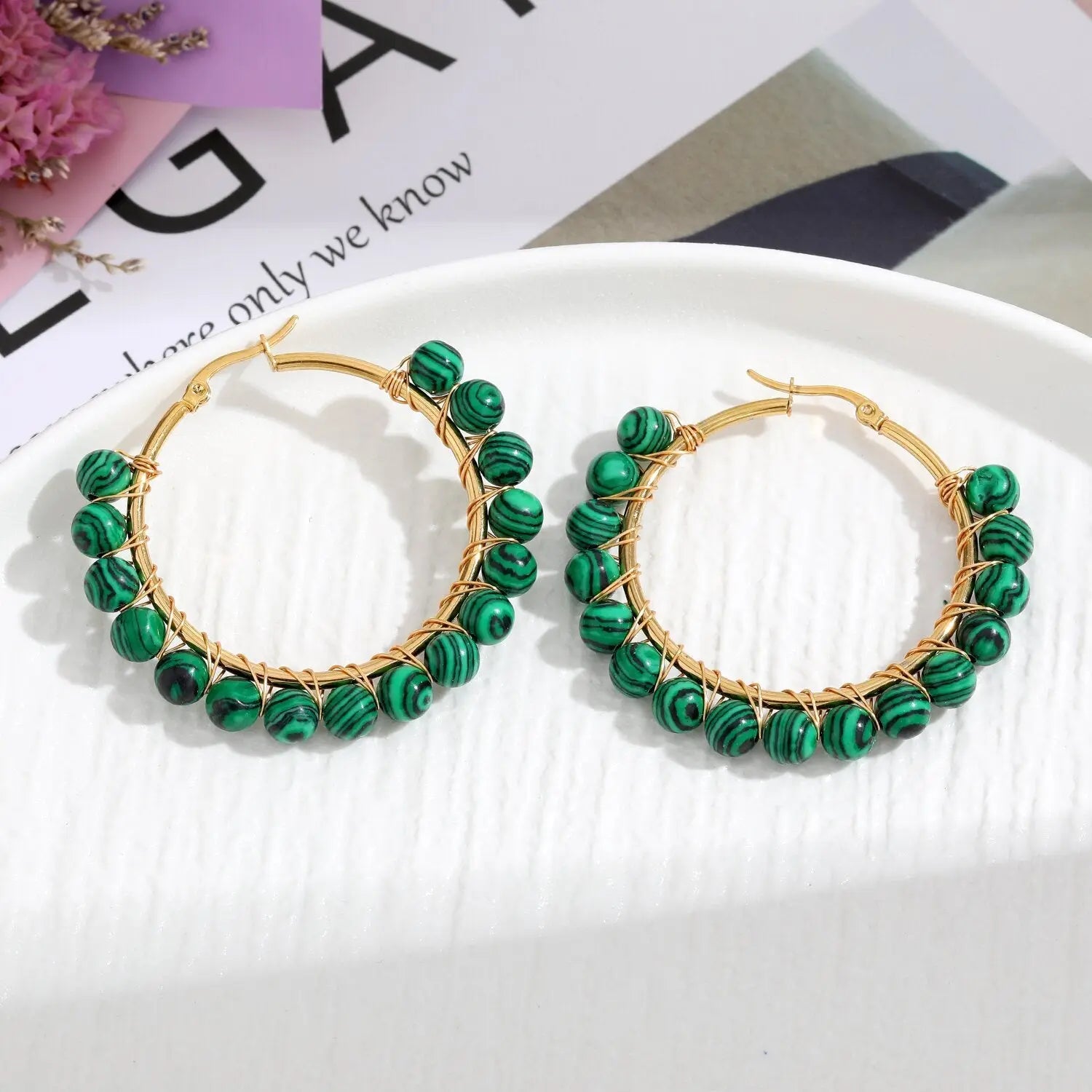 Natural Stone Stainless Steel Winding Earrings - Norellé