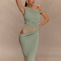 Pleated Women's Dress Shoulder Midriff Outfit - Norellé
