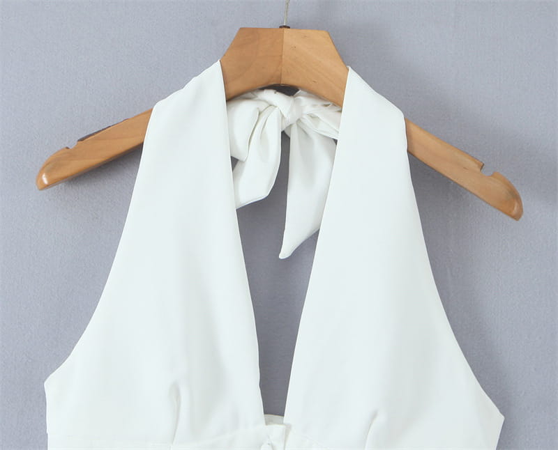 French Elegant Style Casual V-neck Backless Lace Up Halterneck Vest Short Skirt