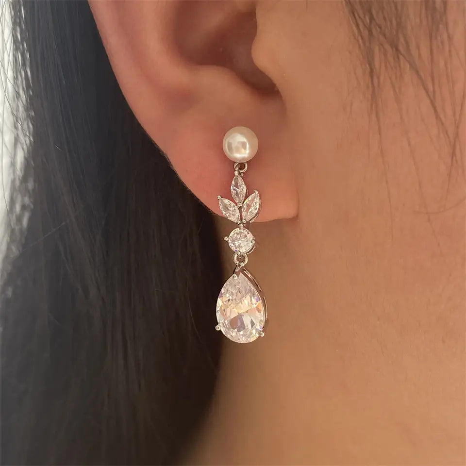 Leaves Zircon Water Drop Earrings Women