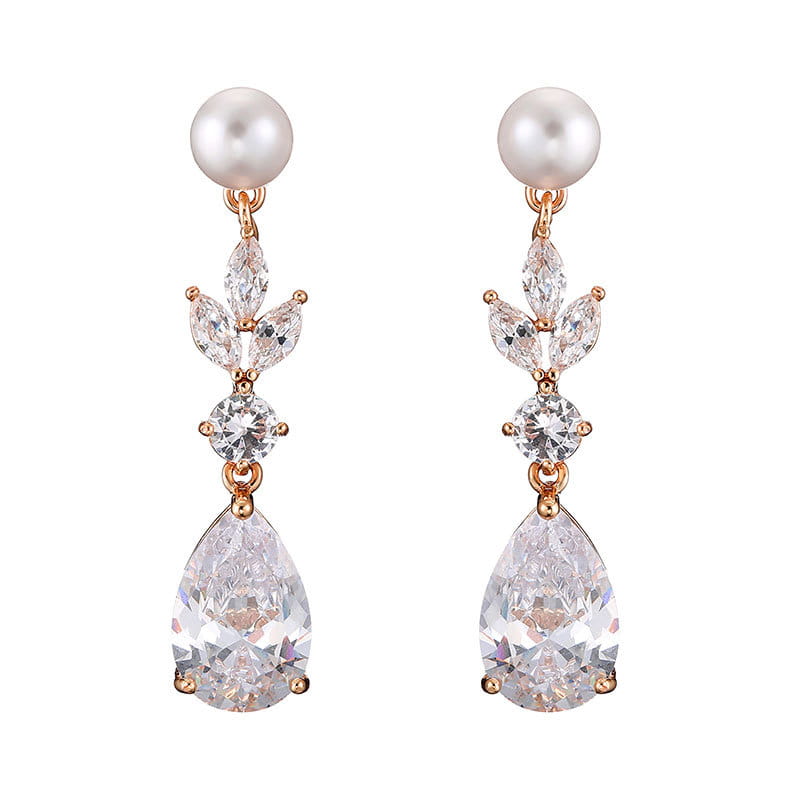 Leaves Zircon Water Drop Earrings Women