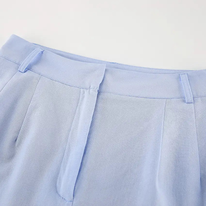 Blue Cotton Linen Sleeveless Waistcoat Vest Trousers Suit