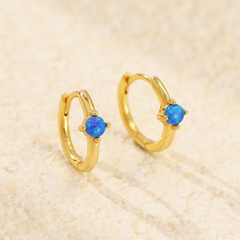 S925 Silver Ins Cold Style Opal Inlaid Ear Ring - Norellé