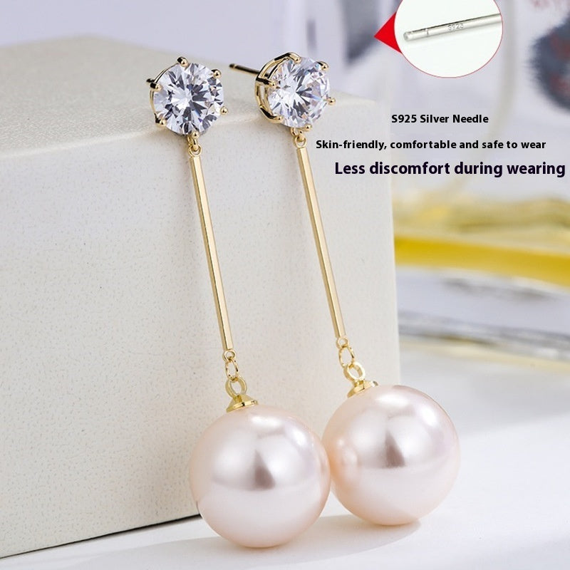 Sterling Silver Needle Pearl Earrings Exaggerated And Personalized - Norellé