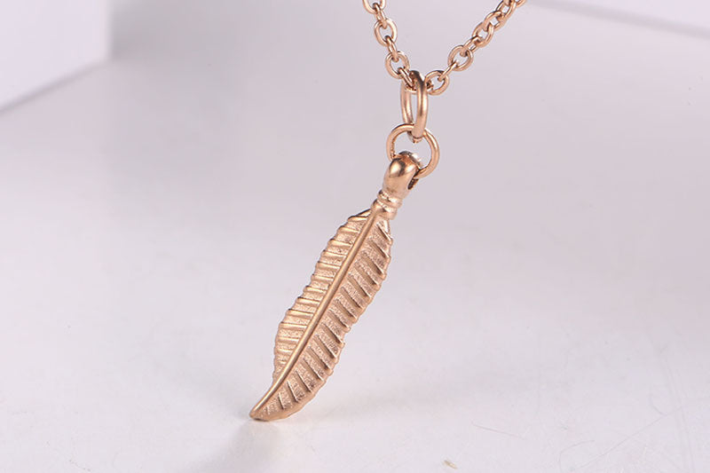 Simple Titanium Steel Clavicle Chain Leaf Pendant Long Necklace - Norellé