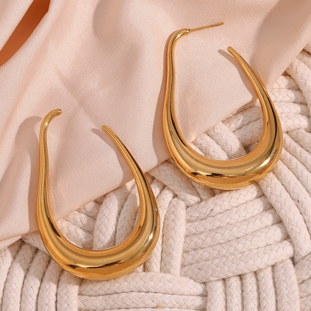 Fashion Simple Stainless Steel Plated 18K Curve Hook Earrings - Norellé