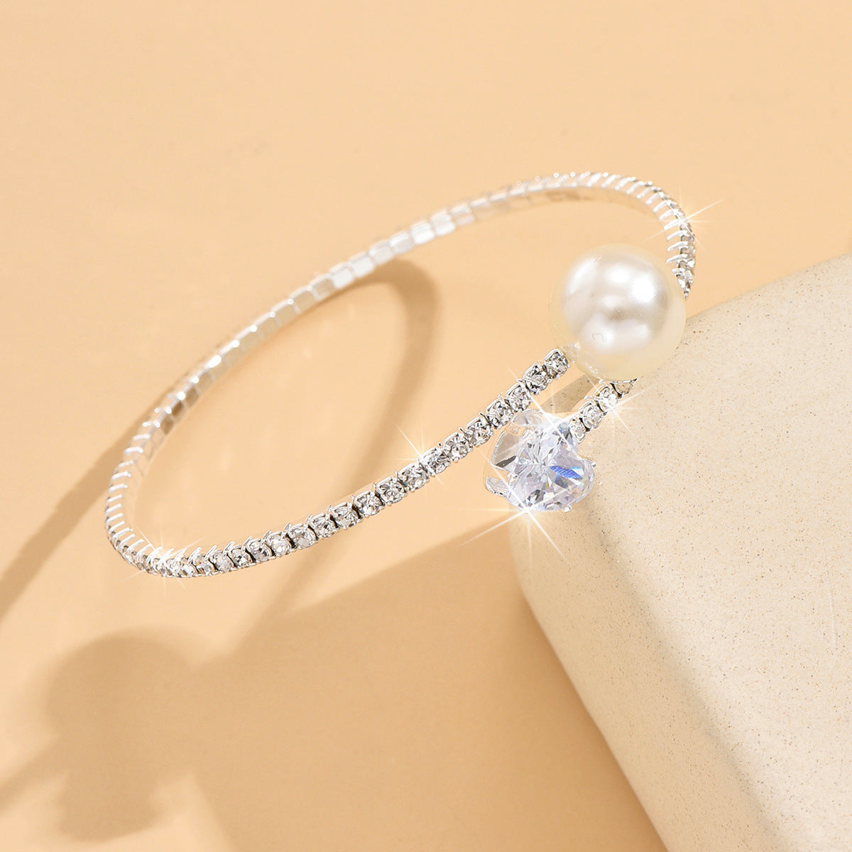 Women's Pearl Heart Full Diamond Bracelet Elastic Jewelry - Norellé