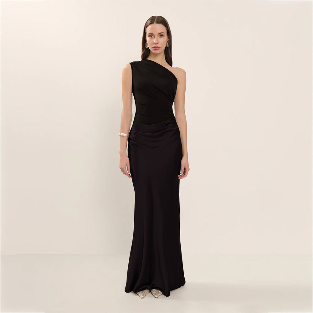 Satin Elegant Slim-fit One-shoulder Dress Sheath - Norellé
