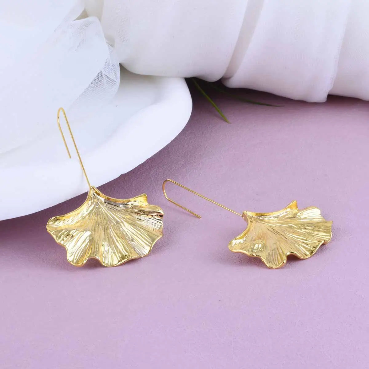 Ginkgo Leaf Alloy Texture Earrings