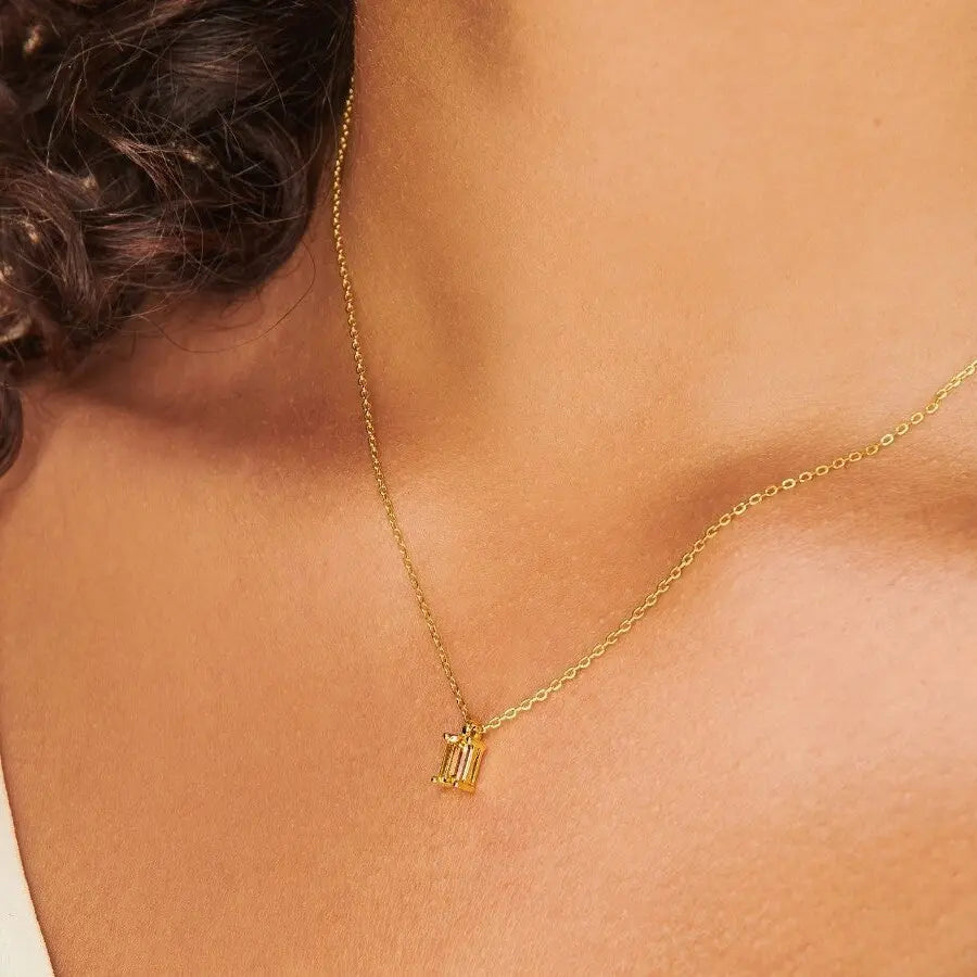 Rectangular 12month Birthday Stone Pendant Colorful Zircon Clavicle Chain - Norellé