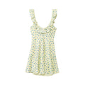 French Retro Silk Satin Texture Printed Round Neck Dress - Norellé
