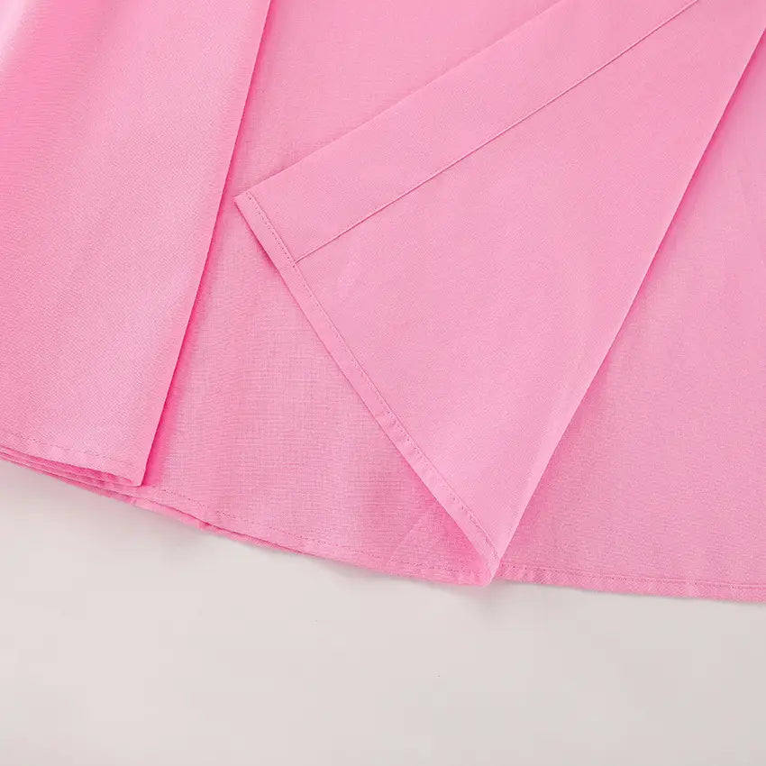 Cotton High Waist V-neck Dress Suit