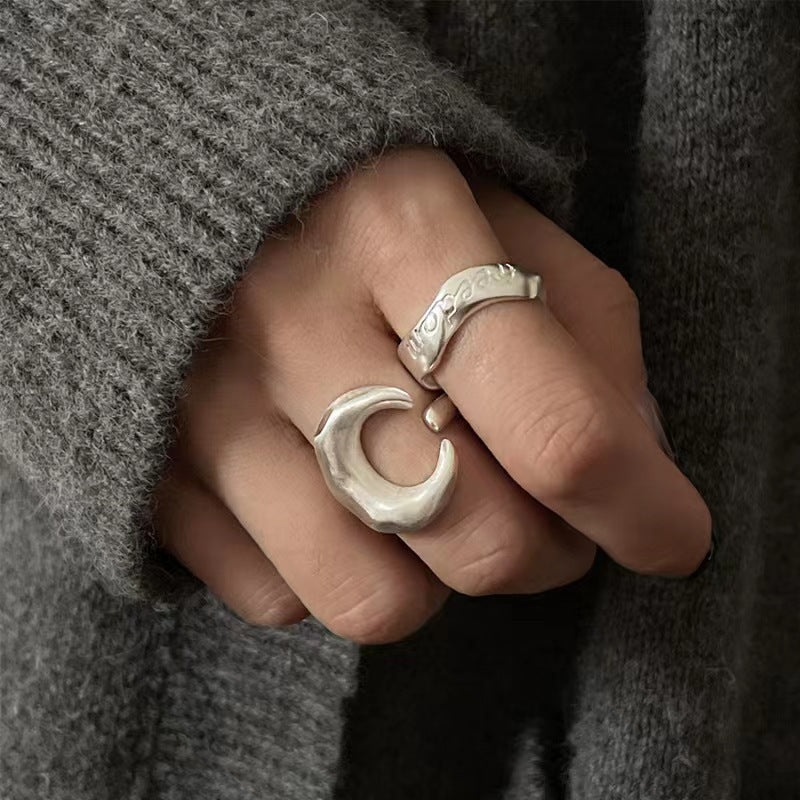 Open-end Personality Ring Women's Frosted Texture Moon Letters - Norellé