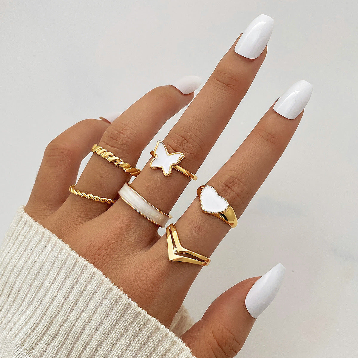 New 5-piece Set Of Love Oil Dripping Knuckle Ring - Norellé