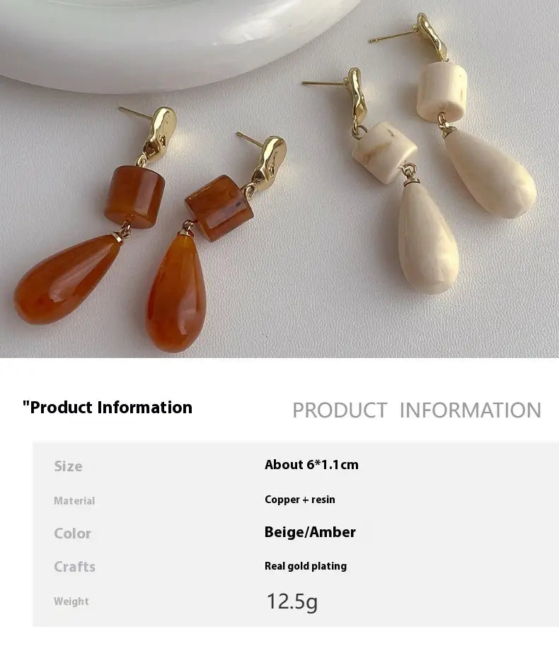 Resin Long Tassel Water Drop Earrings For Women
