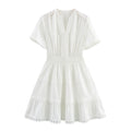 Hollow Design Tight Waist A Swing Short Sleeve Dress - Norellé