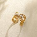 Stainless Steel Pearl Hollow Geometry Open Ring - Norellé