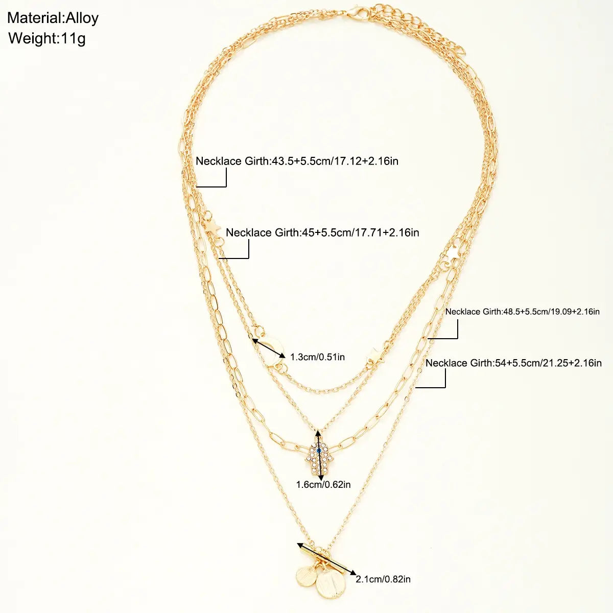 Retro Creative Palm Star Moon Necklace Fashion Personality Female