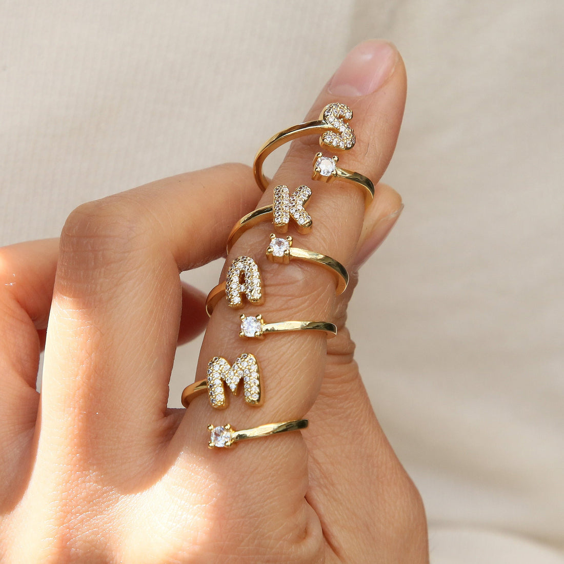 Cute 26 English Letters Open Adjustable Personality Ring - Norellé