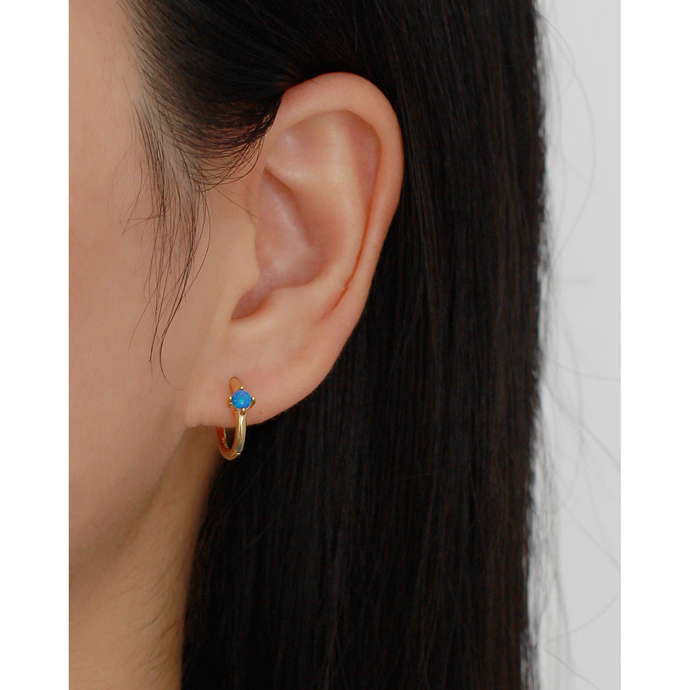 S925 Silver Ins Cold Style Opal Inlaid Ear Ring - Norellé