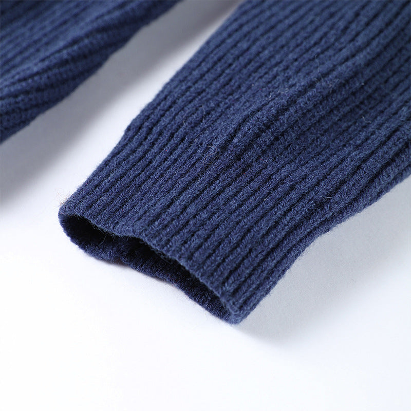 Dark Blue Irregular V-neck Fitted Waist Sweater Knitwear - Other