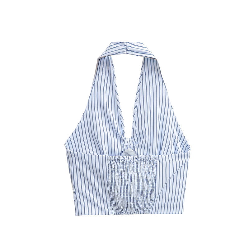 Striped Halter Backless Smocking Sling