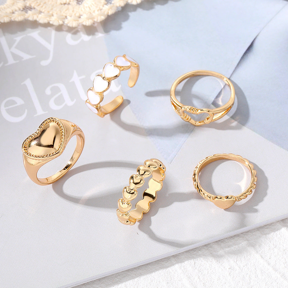 New 5-piece Set Of Love Oil Dripping Knuckle Ring - Norellé
