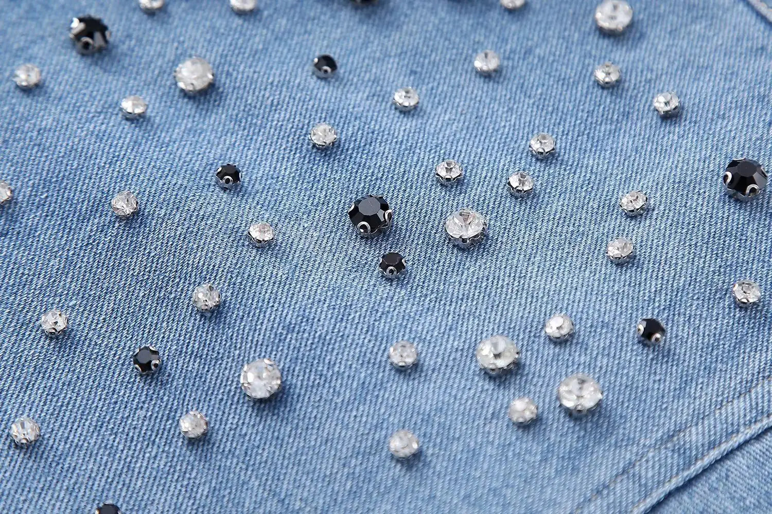 Long Sleeve Rhinestone Short Denim Shirt