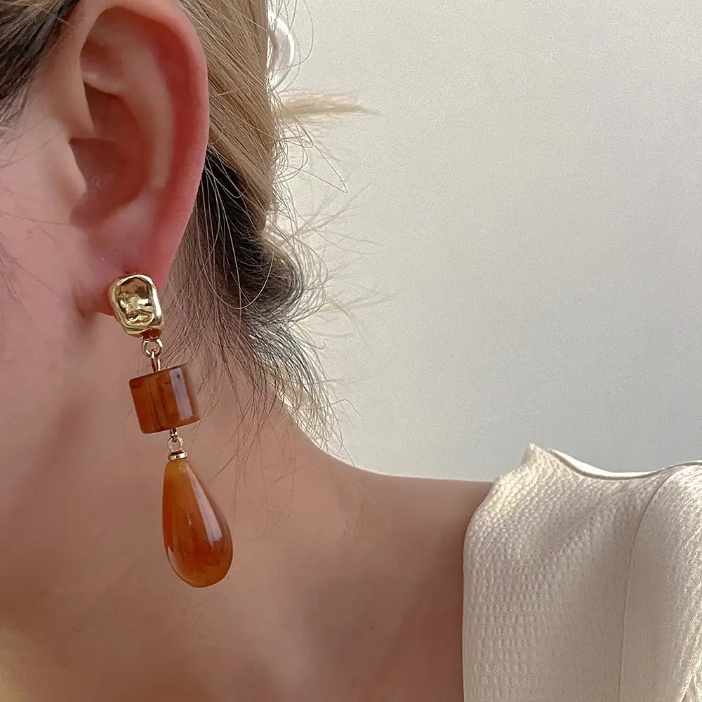 Resin Long Tassel Water Drop Earrings For Women