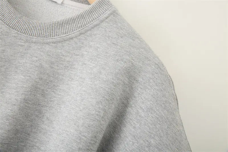 Solid Color Pleated Heavy Fabric Round Neck Long Sleeve Sweater