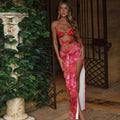 Graceful Personality Tie-dye Metal Ring Stitching Design Low-cut Exposed Navel Lace-up Dress - Norellé