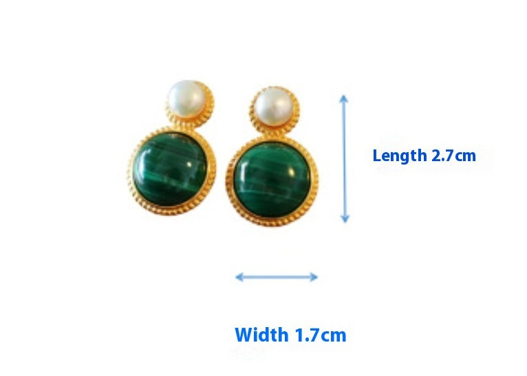 Green Malachite Pearl Stud Earrings For Women - Norellé