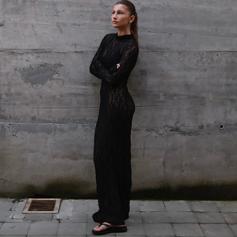 Women's Turtleneck Lace Long Sleeve Dress - Norellé
