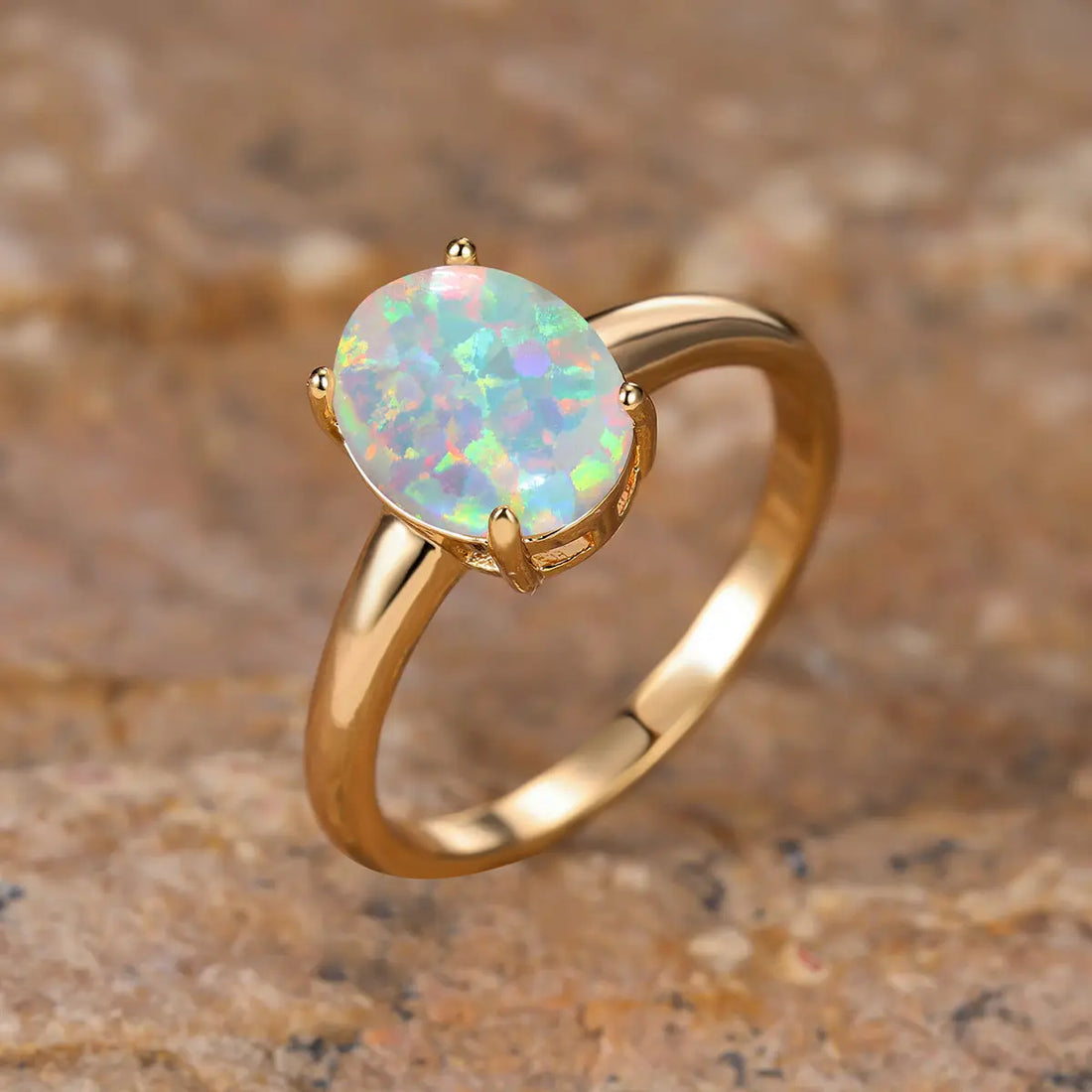 Golden Egg Shaped White Opal Minimalist Ring - Norellé