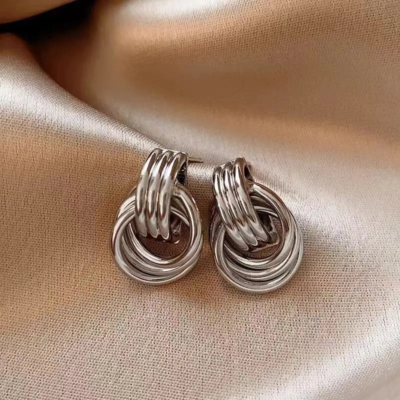 Geometry Earrings Metal Winding Twist Stud