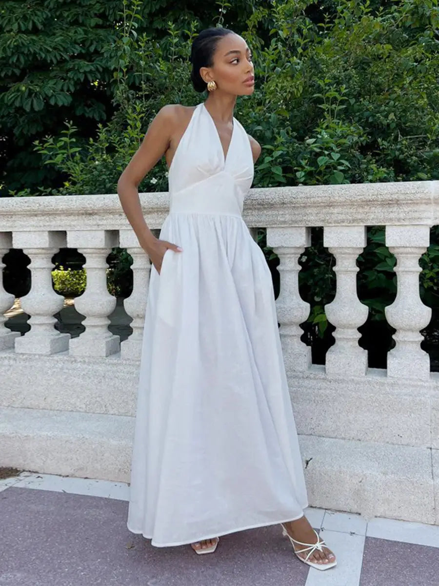 Halter Lace-up Backless Long Dress