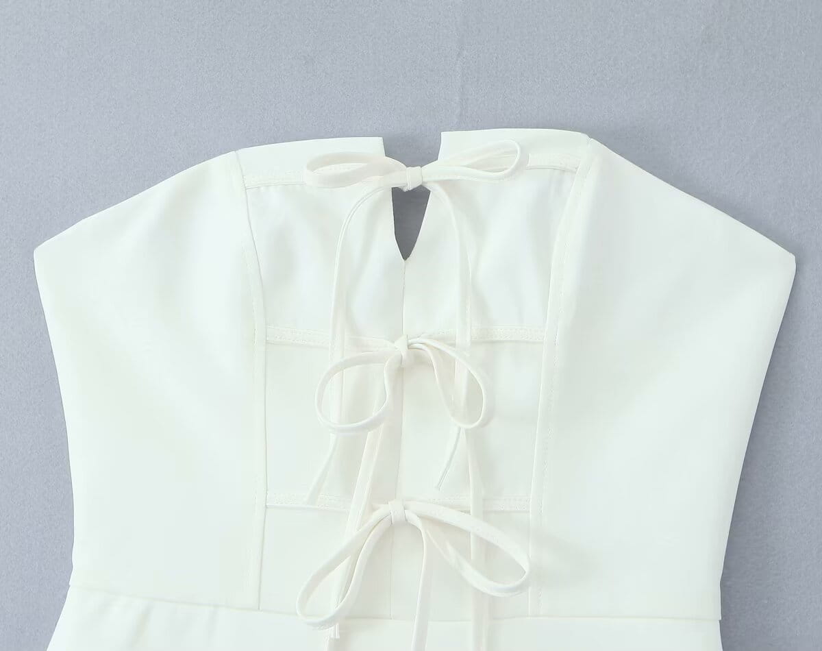 Tube Top Bow Bandage Slim-fitting Patchwork Pleated Dress