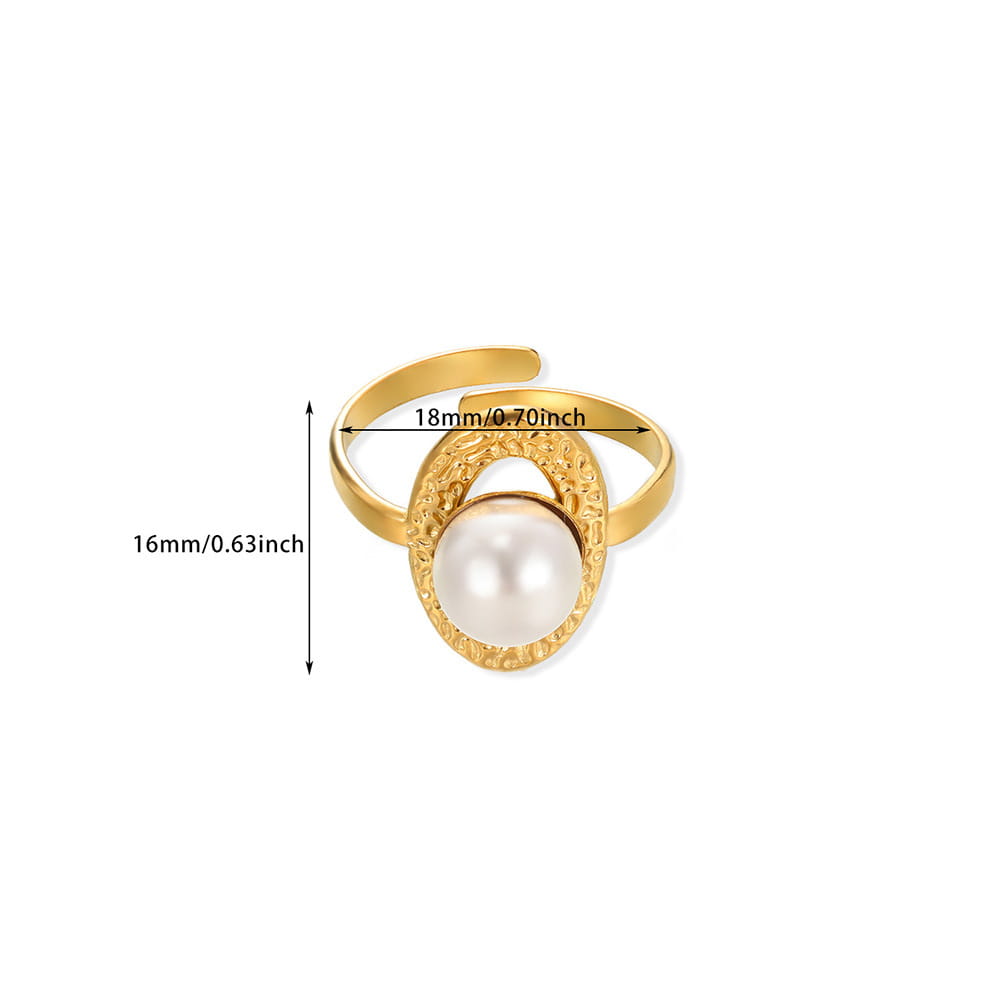 Stainless Steel Pearl Hollow Geometry Open Ring