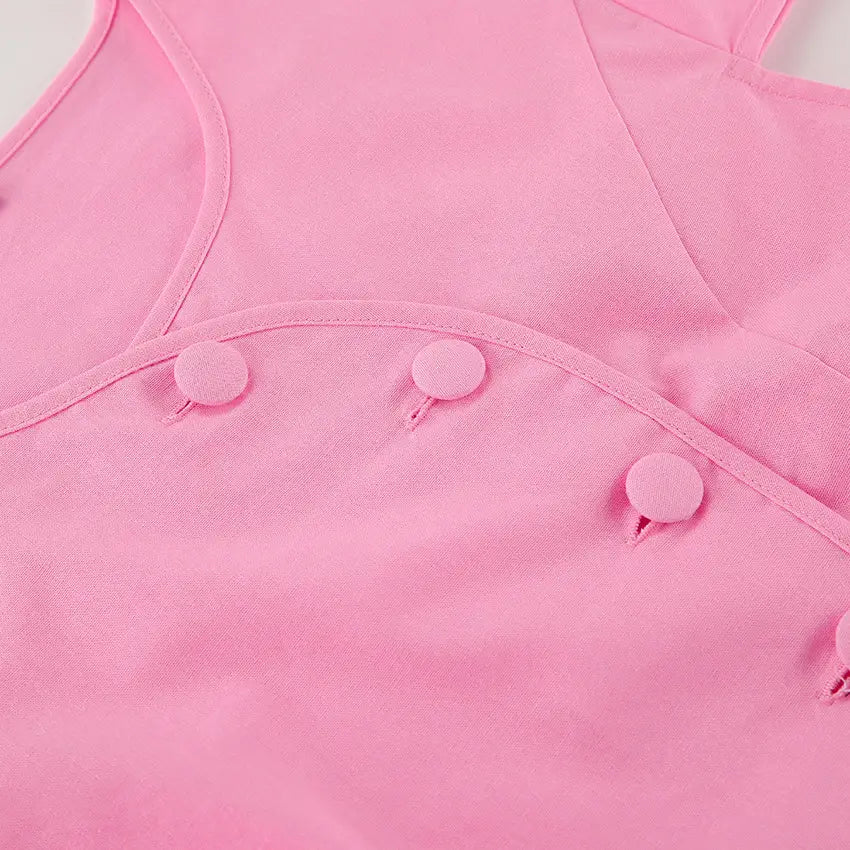 Cotton High Waist V-neck Dress Suit