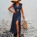 Women's Elegant V-Neck Maxi Dress - Norellé