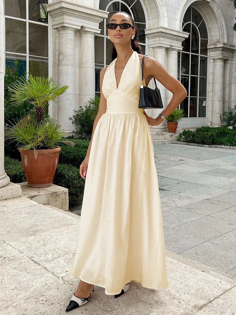 Halter Lace-up Backless Long Dress